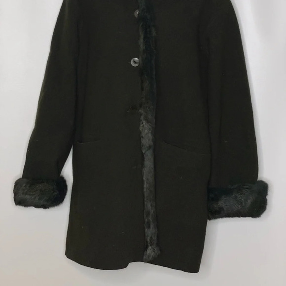 Hilary Radley women’s green wool coat fur trim 8 - Picture 2 of 4